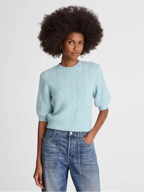 Madewell CloudSoft Short-Sleeve Sweater Tee wool/alpaca blend mint blue Sz M NWT